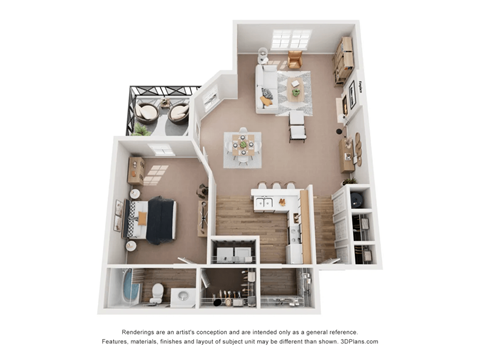 Floor plan for 1 bed, 1 bath, 751 sqft